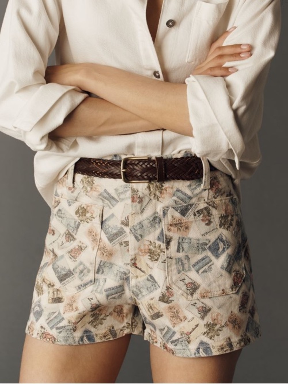 NWT MAEVE at ANTHROPOLOGIE Colette High-Rise Shorts in Neutral Patchwork Sz 26